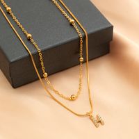 Copper 18K Gold Plated Simple Style Classic Style Inlay Letter Rhinestones Zircon Double Layer Necklaces sku image 12