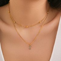 Copper 18K Gold Plated Simple Style Classic Style Inlay Letter Rhinestones Zircon Double Layer Necklaces sku image 6