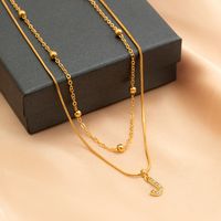 Copper 18K Gold Plated Simple Style Classic Style Inlay Letter Rhinestones Zircon Double Layer Necklaces sku image 3