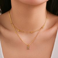 Copper 18K Gold Plated Simple Style Classic Style Inlay Letter Rhinestones Zircon Double Layer Necklaces sku image 15
