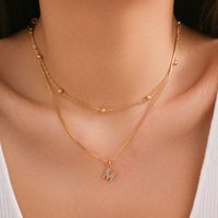 Copper 18K Gold Plated Simple Style Classic Style Inlay Letter Rhinestones Zircon Double Layer Necklaces sku image 7