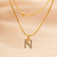 Copper 18K Gold Plated Simple Style Classic Style Inlay Letter Rhinestones Zircon Double Layer Necklaces sku image 26