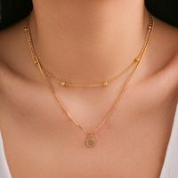 Copper 18K Gold Plated Simple Style Classic Style Inlay Letter Rhinestones Zircon Double Layer Necklaces sku image 2