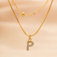 Copper 18K Gold Plated Simple Style Classic Style Inlay Letter Rhinestones Zircon Double Layer Necklaces sku image 16