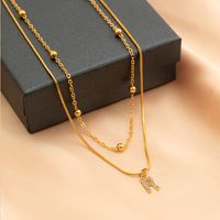 Copper 18K Gold Plated Simple Style Classic Style Inlay Letter Rhinestones Zircon Double Layer Necklaces sku image 8