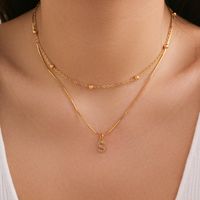 Copper 18K Gold Plated Simple Style Classic Style Inlay Letter Rhinestones Zircon Double Layer Necklaces sku image 14
