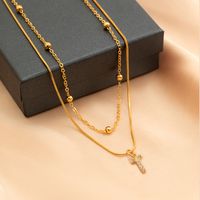 Copper 18K Gold Plated Simple Style Classic Style Inlay Letter Rhinestones Zircon Double Layer Necklaces sku image 13