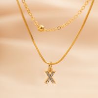 Copper 18K Gold Plated Simple Style Classic Style Inlay Letter Rhinestones Zircon Double Layer Necklaces sku image 18