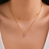 Copper 18K Gold Plated Simple Style Classic Style Inlay Letter Rhinestones Zircon Double Layer Necklaces sku image 19