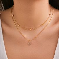 Copper 18K Gold Plated Simple Style Classic Style Inlay Letter Rhinestones Zircon Double Layer Necklaces sku image 9