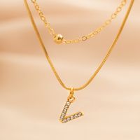 Copper 18K Gold Plated Simple Style Classic Style Inlay Letter Rhinestones Zircon Double Layer Necklaces sku image 24