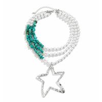 Retro Ethnic Style Star Artificial Pearl Alloy Turquoise Beaded Women's Three Layer Necklace sku image 1