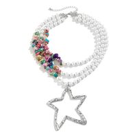 Retro Ethnic Style Star Artificial Pearl Alloy Turquoise Beaded Women's Three Layer Necklace sku image 9