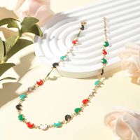 304 Stainless Steel 18K Gold Plated Sweet Enamel Moon Flower Butterfly Necklace main image 3