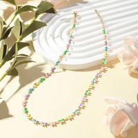 304 Stainless Steel 18K Gold Plated Sweet Enamel Moon Flower Butterfly Necklace main image 8