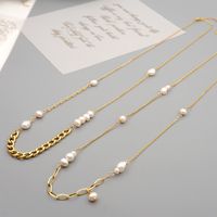 304 Stainless Steel Freshwater Pearl Titanium Steel Gold Plated Casual Vintage Style Simple Style Handmade Geometric Sweater Chain main image 6