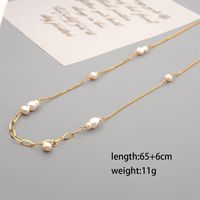 304 Stainless Steel Freshwater Pearl Titanium Steel Gold Plated Casual Vintage Style Simple Style Handmade Geometric Sweater Chain main image 2