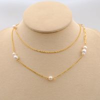 304 Stainless Steel Freshwater Pearl Titanium Steel Gold Plated Casual Vintage Style Simple Style Handmade Geometric Sweater Chain main image 5