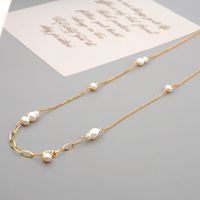 304 Stainless Steel Freshwater Pearl Titanium Steel Gold Plated Casual Vintage Style Simple Style Handmade Geometric Sweater Chain sku image 1