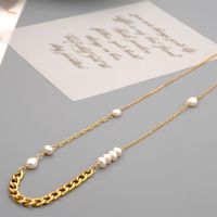 304 Stainless Steel Freshwater Pearl Titanium Steel Gold Plated Casual Vintage Style Simple Style Handmade Geometric Sweater Chain sku image 2
