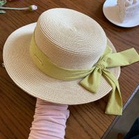 Women's Vacation Beach Solid Color Bow Knot Braid Big Eaves Straw Hat sku image 2