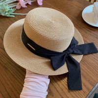 Women's Vacation Beach Solid Color Bow Knot Braid Big Eaves Straw Hat sku image 3