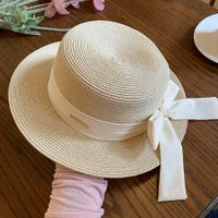 Women's Vacation Beach Solid Color Bow Knot Braid Big Eaves Straw Hat sku image 5