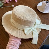 Women's Vacation Beach Solid Color Bow Knot Braid Big Eaves Straw Hat sku image 4
