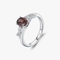 Sterling Silver Rhodium Plated Retro Simple Style Shiny Hollow Out Inlay Oval Zircon Rings sku image 1