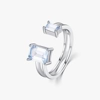 Sterling Silver Rhodium Plated Elegant Simple Style Commute Inlay Rectangle Zircon Open Rings sku image 1