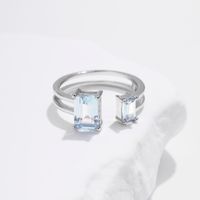 Sterling Silver Rhodium Plated Elegant Simple Style Commute Inlay Rectangle Zircon Open Rings main image 5