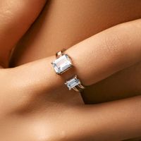 Sterling Silver Rhodium Plated Elegant Simple Style Commute Inlay Rectangle Zircon Open Rings main image 3