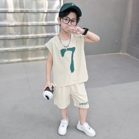 Casual Classic Style Sports Solid Color Elastic Waist Cotton Blend Boys Clothing Sets main image 1