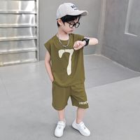 Casual Classic Style Sports Solid Color Elastic Waist Cotton Blend Boys Clothing Sets main image 3