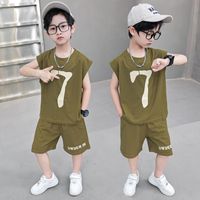 Casual Classic Style Sports Solid Color Elastic Waist Cotton Blend Boys Clothing Sets main image 5