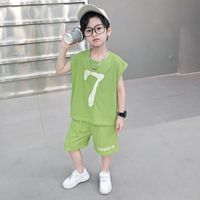 Casual Classic Style Sports Solid Color Elastic Waist Cotton Blend Boys Clothing Sets main image 2
