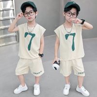 Casual Classic Style Sports Solid Color Elastic Waist Cotton Blend Boys Clothing Sets main image 4