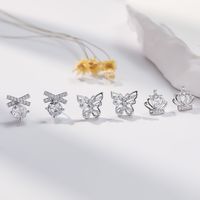 1 Pair Sweet Classic Style Crown Butterfly Inlay Copper Zircon Ear Studs main image 1