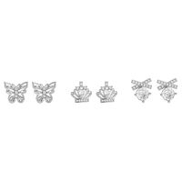 1 Pair Sweet Classic Style Crown Butterfly Inlay Copper Zircon Ear Studs main image 5