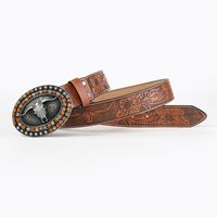 Casual Vintage Style Cattle Pu Leather Metal Button Wooden Beads Unisex Leather Belts main image 7