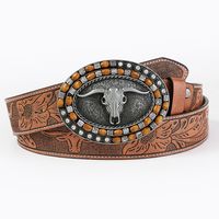 Casual Vintage Style Cattle Pu Leather Metal Button Wooden Beads Unisex Leather Belts main image 10