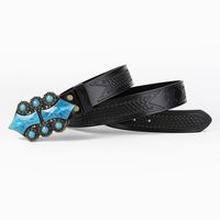 Vintage Style Simple Style Geometric Pu Leather Metal Button Inlaid Turquoise Turquoise Unisex Leather Belts main image 4