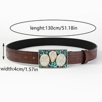 Vintage Style Simple Style Geometric Pu Leather Metal Button Inlaid Turquoise Turquoise Unisex Leather Belts sku image 1