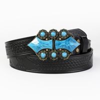 Vintage Style Simple Style Geometric Pu Leather Metal Button Inlaid Turquoise Turquoise Unisex Leather Belts main image 5