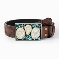 Vintage Style Simple Style Geometric Pu Leather Metal Button Inlaid Turquoise Turquoise Unisex Leather Belts main image 7