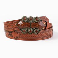 Vintage Style Simple Style Geometric Pu Leather Metal Button Inlaid Turquoise Turquoise Unisex Leather Belts main image 9