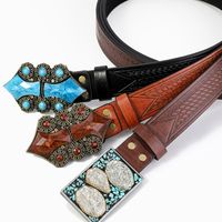 Vintage Style Simple Style Geometric Pu Leather Metal Button Inlaid Turquoise Turquoise Unisex Leather Belts main image 10