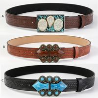 Vintage Style Simple Style Geometric Pu Leather Metal Button Inlaid Turquoise Turquoise Unisex Leather Belts main image 1