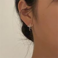 1 Paire Style Simple Noeud D'Arc Placage Incruster Argent Sterling Perle Boucles D'Oreilles main image 1