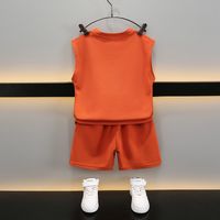 La Journée Des Enfants Décontractée Style Classique Des Sports Lettre Couleur Unie Taille Elastique Mélange De Coton Garçons Vêtements Ensembles main image 4